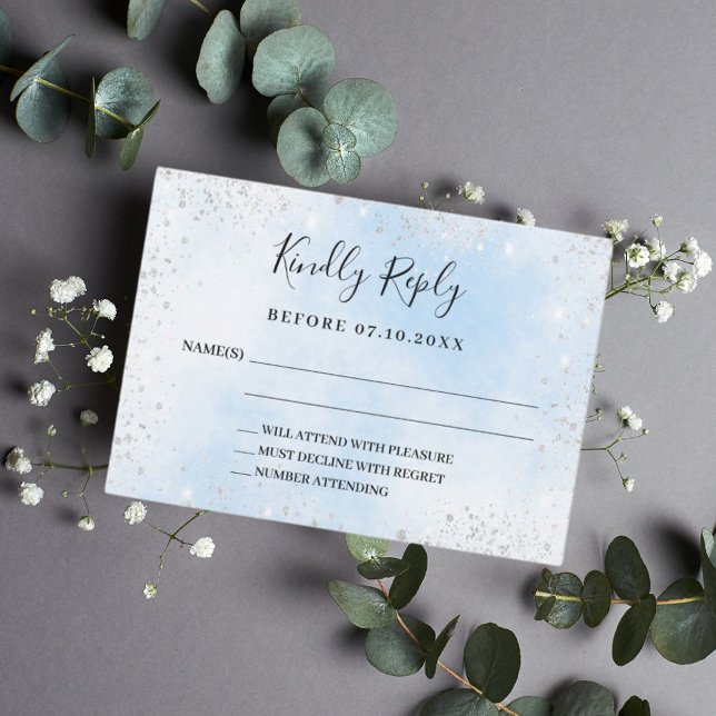 Tarjeta Pequeña Respuesta del boda de plata azul bebé RSVP (Subido por el creador)