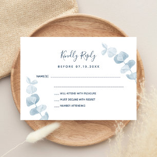 Tarjeta Pequeña Respuesta del boda del eucalipto azul blanco RSVP