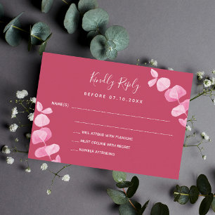 Tarjeta Pequeña Respuesta del boda del eucalipto magenta RSVP