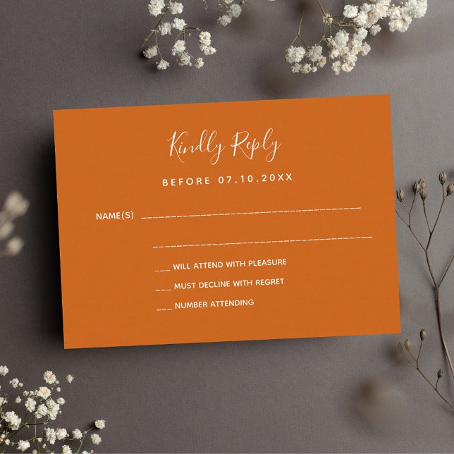 Tarjeta Pequeña Respuesta del boda del naranja quemado RSVP (Subido por el creador)