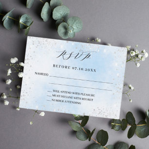 Tarjeta Pequeña Respuesta del boda plateado azul claro RSVP