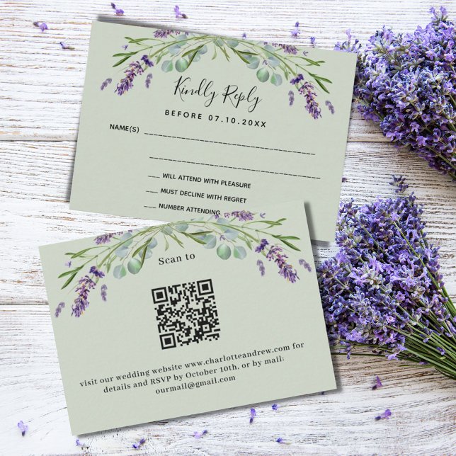 Tarjeta Pequeña Respuesta del boda QR verde violeta de Lavender RS (Subido por el creador)