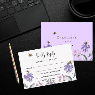 Tarjeta Pequeña Respuesta del boda violeta de flores silvestres RS