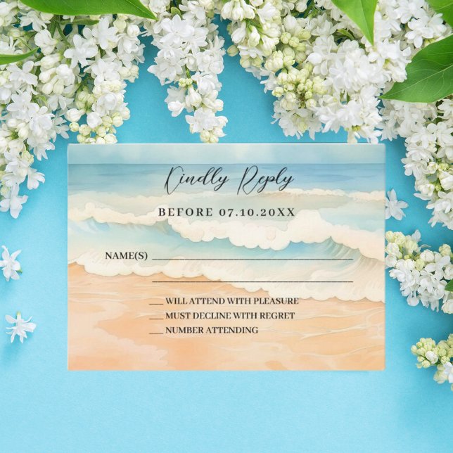 Tarjeta Pequeña Respuesta RSVP a la boda de playa (Subido por el creador)