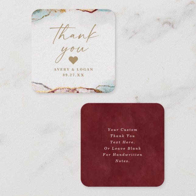 Tarjeta Pequeña Resumen moderno Boda de vino rojo y oro gracias (Anverso / Reverso)