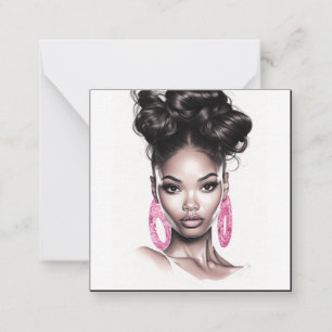 Tarjeta Pequeña Retrato afroamericano rosado y negro de moda