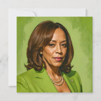 Tarjeta Pequeña Retrato artístico Kamala Harris, versión verde