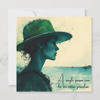 Tarjeta Pequeña Retrato de mujer en acuarela vintage junto al mar