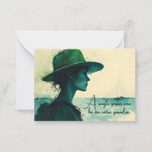 Tarjeta Pequeña Retrato de mujer en acuarela vintage junto al mar