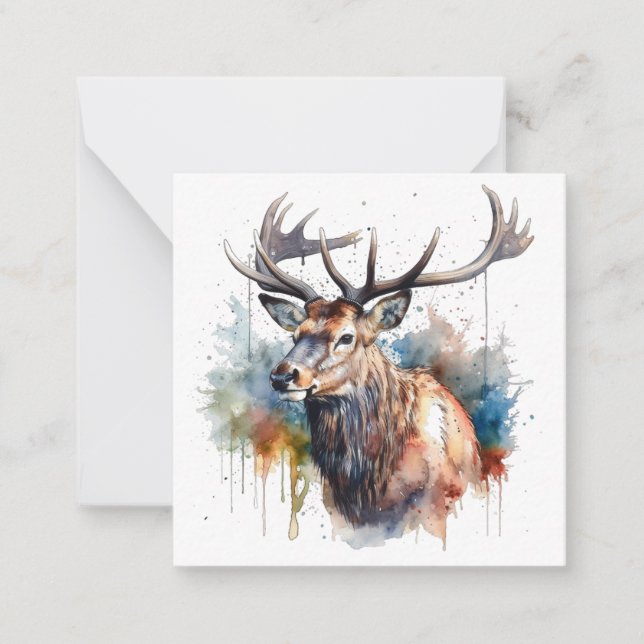 Tarjeta Pequeña Retrato Majestic Watercolor Elk (Anverso)
