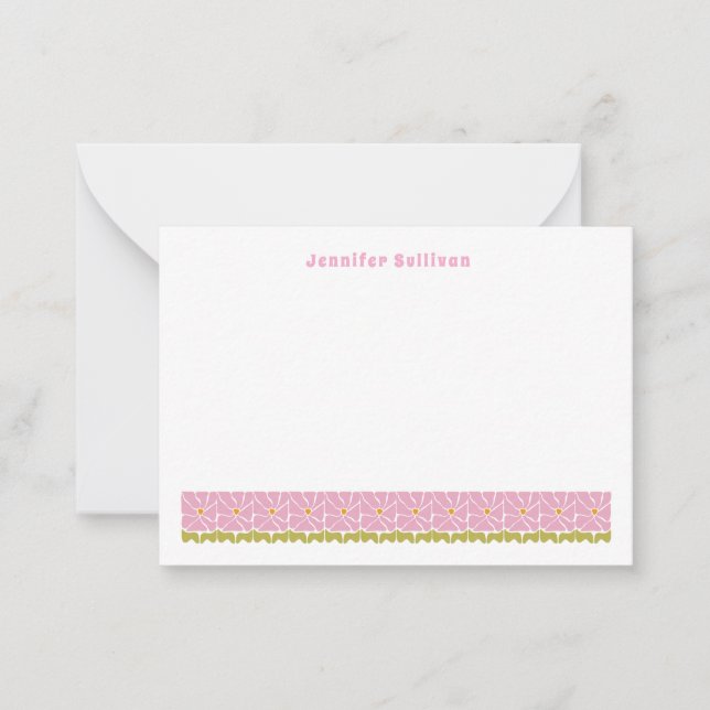 Tarjeta Pequeña Retro 70s pink Floral Personalized Flat Note Card (Anverso)