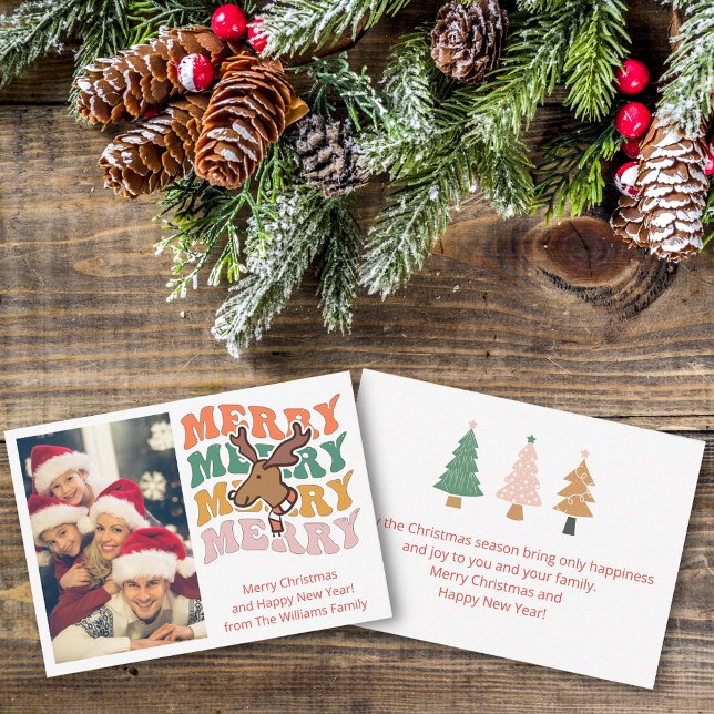 Tarjeta Pequeña retro alegre navidad familia festividad elegante (Subido por el creador)