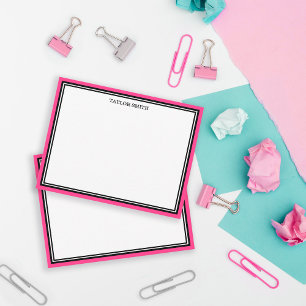 Tarjeta Pequeña Retro Black Hot Pink Borders Agrega Tu Nombre