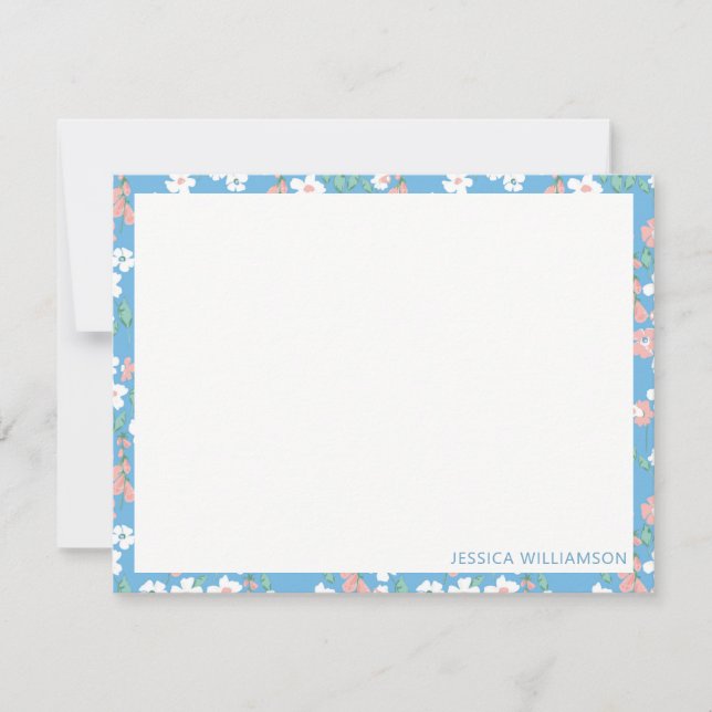 Tarjeta Pequeña Retro Boho Blue Ditsy Floral Nombre personalizado (Anverso)