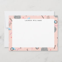 Retro Confetti Memphis Pattern Notecard plano rosa