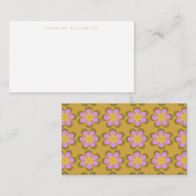 Tarjeta Pequeña Retro Cute Mod Floral Amarillo Nombre personalizad (Anverso / Reverso)