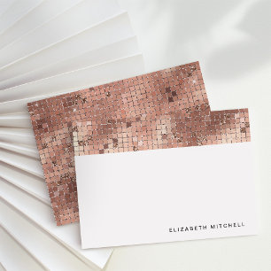 Tarjeta Pequeña Retro Faux Rosa Gold Disco Ball Mirror   Monograma