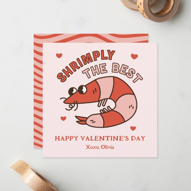 Tarjeta Pequeña Retro Groovy Shrimply The Best kids Valentine's (Anverso/Reverso In Situ)