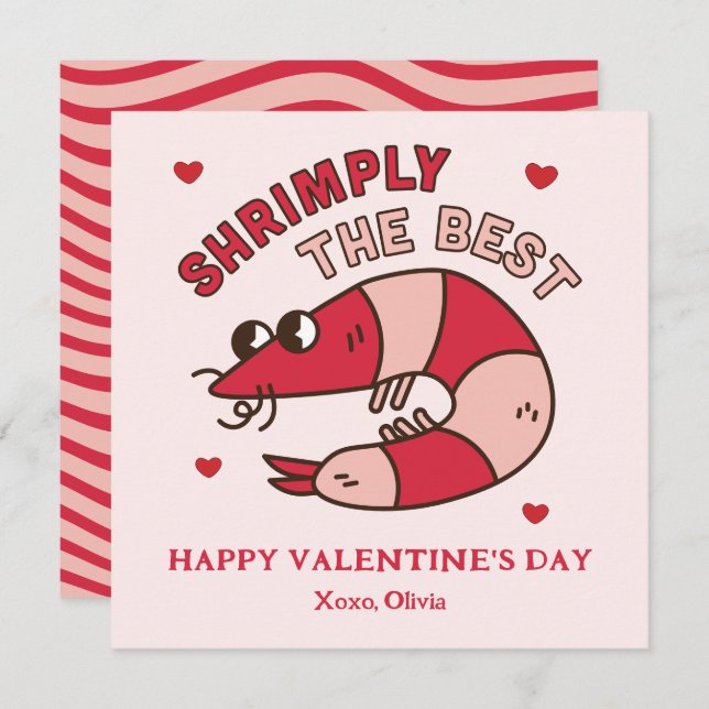 Tarjeta Pequeña Retro Groovy Shrimply The Best kids Valentine's (Anverso / Reverso)