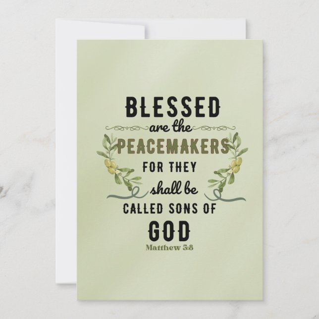 Tarjeta Pequeña Retro Matthew 5:9 Rama de olivo acuarela (Anverso)