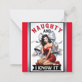 Tarjeta Pequeña Retro Naughty y lo sé Navidades Pinup