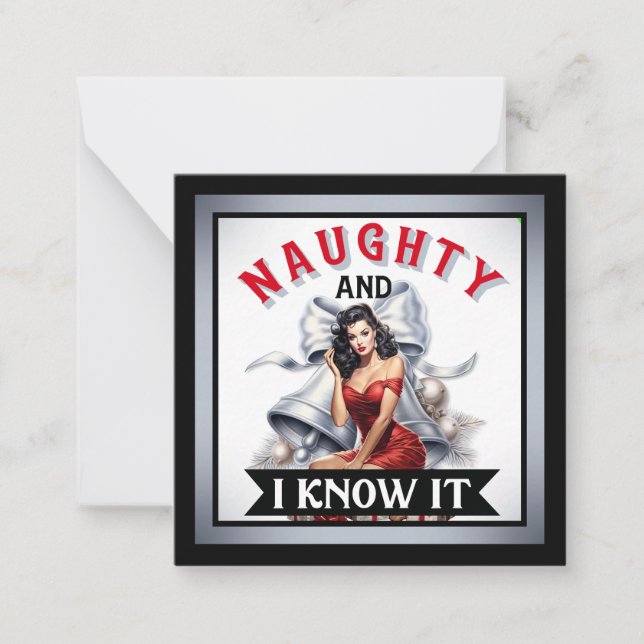 Tarjeta Pequeña Retro Naughty y lo sé Navidades Pinup (Anverso)