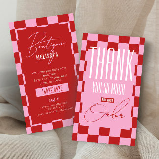 Tarjeta Pequeña Retro Pink & Red Business Thank You Discount