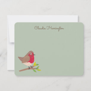 Tarjeta Pequeña Retro Red Robin Ilustrado a Mano Verde Salvia