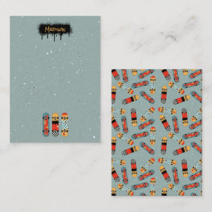 Tarjeta Pequeña Retro Skateboard Blue Guay Custom Name Kids