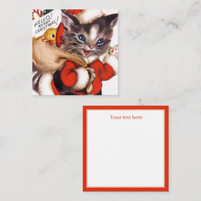 Tarjeta Pequeña retro vintage Navidad cat añadir texto (Anverso / Reverso)