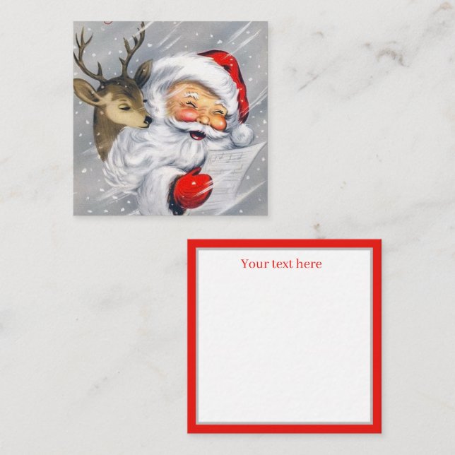 Tarjeta Pequeña retro vintage Santa Reindeer añadir texto (Anverso / Reverso)