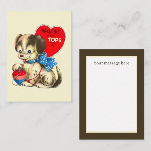 Tarjeta Pequeña retro vintage Valentine dog (Anverso / Reverso)