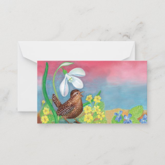 Tarjeta Pequeña Reyezuelo Pájaro & Campanilla & Primavera (Anverso)