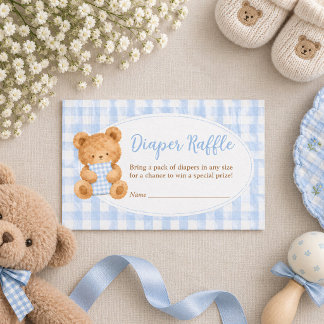 Tarjeta Pequeña Rifa de Pañales para Bebé Niño Oso Esperamos con A