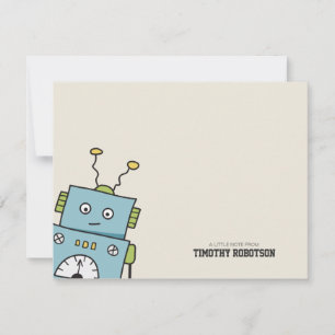 Tarjeta Pequeña Robot dibujado mano azul linda