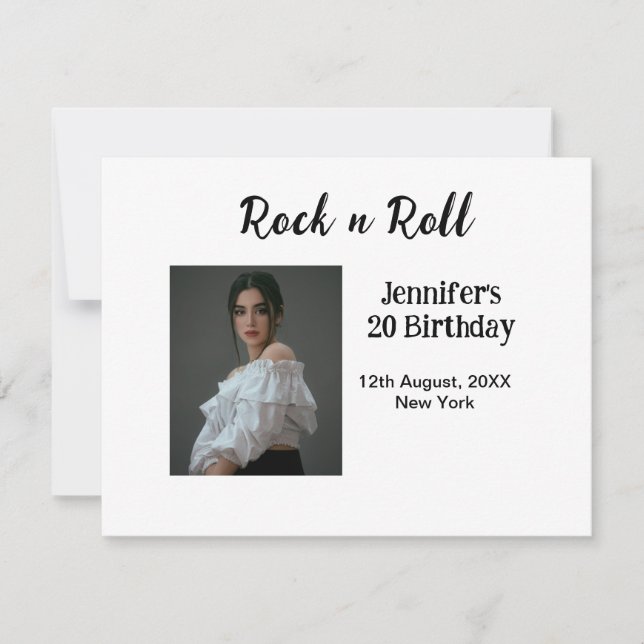 Tarjeta Pequeña Rock n roll 20 cumpleaños chica foto elegante mode (Anverso)