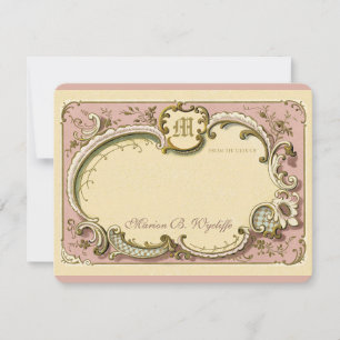 Tarjeta Pequeña Rococo francés elegante marco antiguo dorado rosad