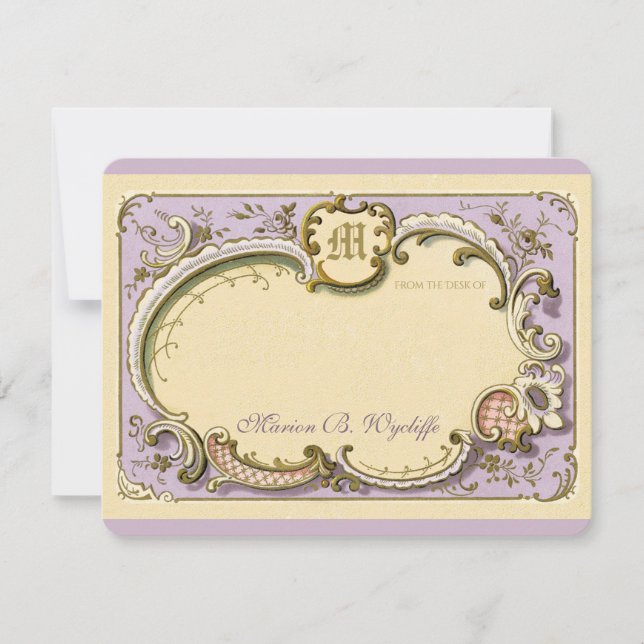 Tarjeta Pequeña Rococo francés elegante marco antiguo oro Lilac (Anverso)