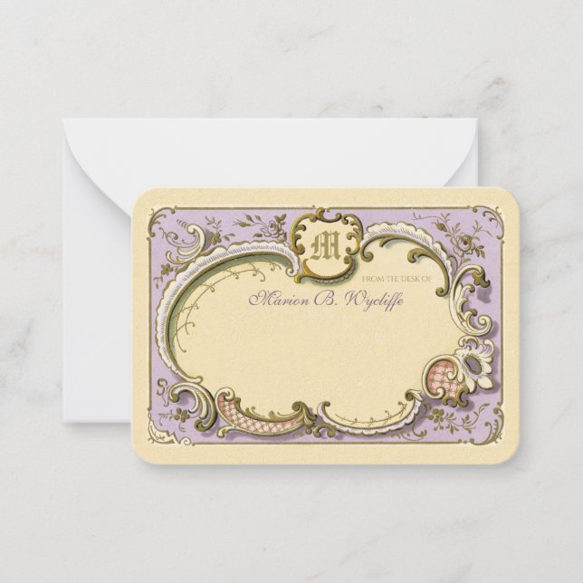 Tarjeta Pequeña Rococo francés elegante marco antiguo oro Lilac (Anverso)