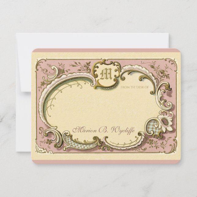 Tarjeta Pequeña Rococo francés elegante marco antiguo oro rosa (Anverso)