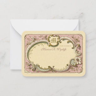 Tarjeta Pequeña Rococo francés elegante marco dorado rosado sucio