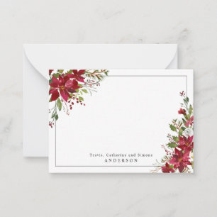 Tarjeta Pequeña Roja Chic Flor de Nochebuena Floral Navidad Holida