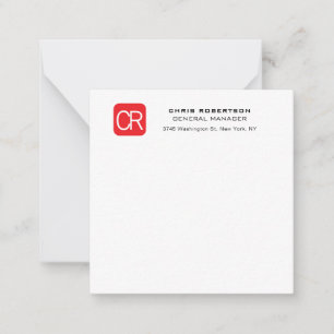 Tarjeta Pequeña Rojo Blanco Profesional Liso con Monograma