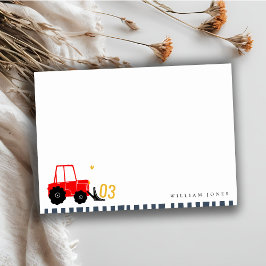 Tarjeta Pequeña Rojo Brillante Amarillo Excavadora Niños Cumpleaño