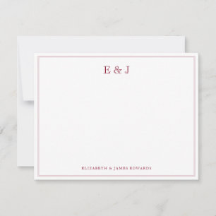 Tarjeta Pequeña Rojo Burdeos Elegante Monograma de Pareja Vintage