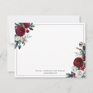 Tarjeta Pequeña Rojo Burdeos Moderno Floral Navidad Holly Festejo