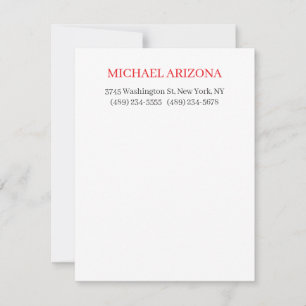 Tarjeta Pequeña Rojo Negro y Blanco Minimalista Simple Plano Moder
