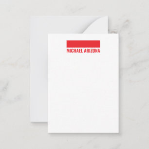 Tarjeta Pequeña Rojo y Blanco Minimalista Simple Nombre Llano