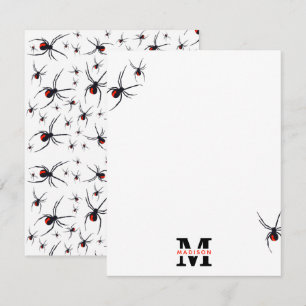 Tarjeta Pequeña Rojo y negro patrón de araña Monogramado 