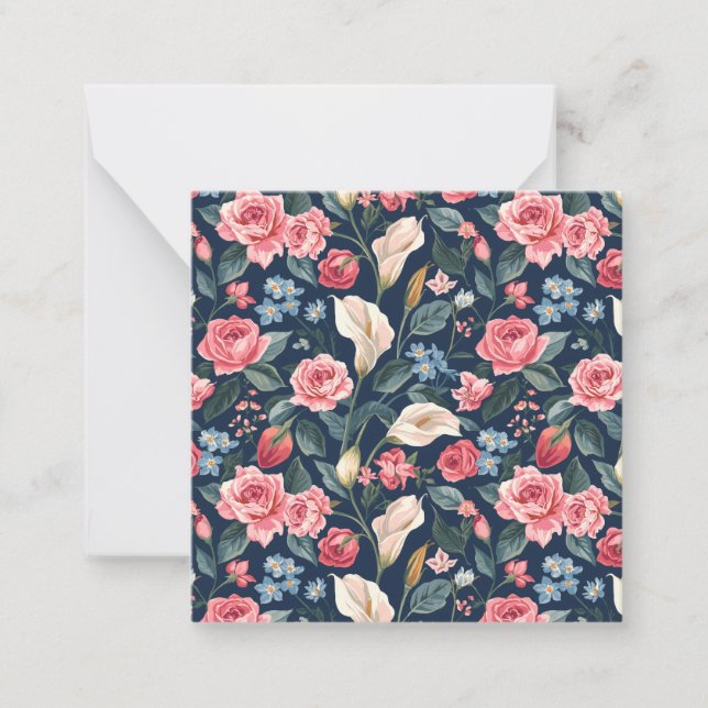 Tarjeta Pequeña Romantic Navy Blue Floral Garden Pattern (Anverso)